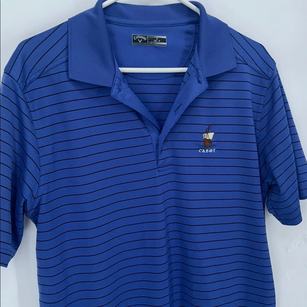 Callaway Striped Golf Polo Shirt Blue Black Cabot Logo Size S Mens - Picture 5 of 11